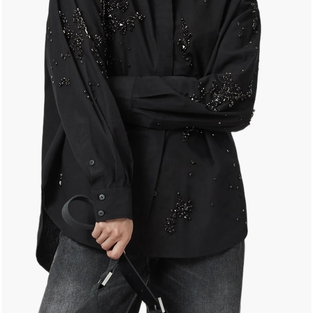 Gemi Bead Detail Cotton Button-Up Shirt